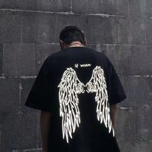 翅膀薄款T恤男短袖夏季潮牌大码半袖上衣体恤高级感宽松五分袖