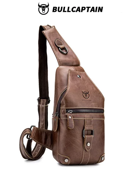 Captain Cow Leather Leather Men's Single Shoulder Crossbody Chest Bag Retro Top Layer Cowhide Large Capacity Soft Leather Small Bag Chest Bag