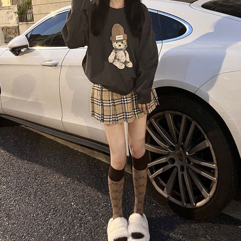 辣妹格子百褶裙a字半身裙女秋季大码新款高腰小个子甜酷短裙子潮|undefined