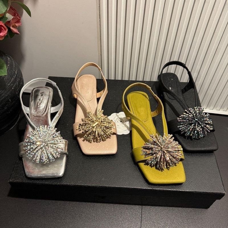 Universal elegant sandals with rhinestones square toe with a strap…