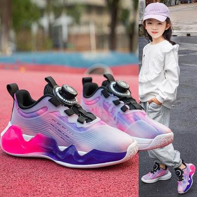 Children's shoes gym shoes Autumn and winter children rotate Button Basketball shoes girl Running shoes keep warm Plush