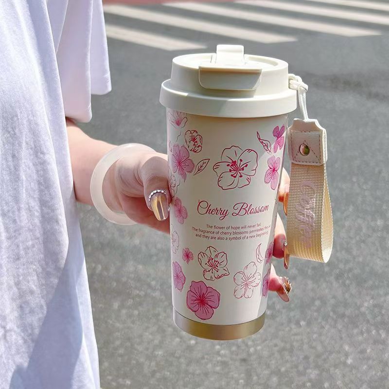 玲兰花保温杯316咖啡杯子女 高颜值双饮吸管水杯车载礼品杯子定制|undefined