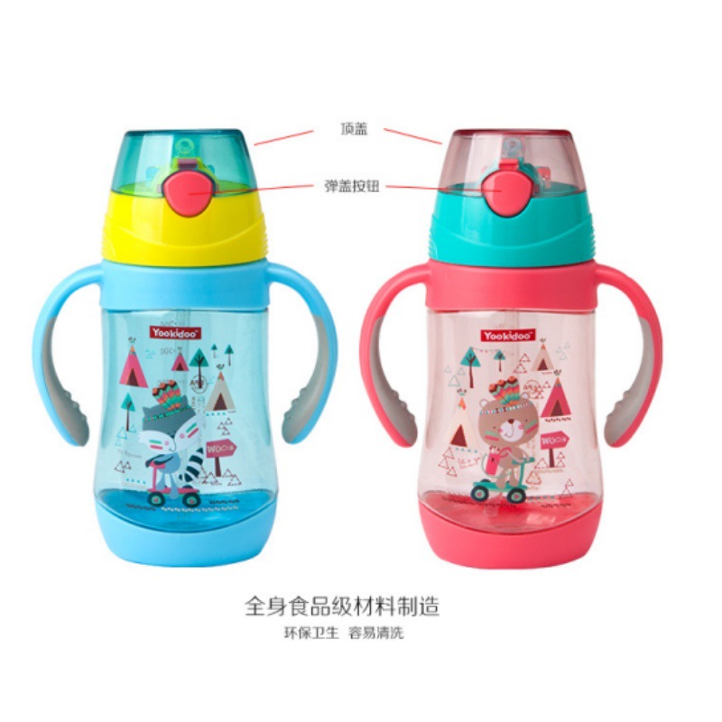 Taza de aprendizaje para niños yookidoo, taza de agua con dibujos animados, taza con pajita, botella de agua para estudiantes, 480ml, para niños y niñas, de tritán, para bebés