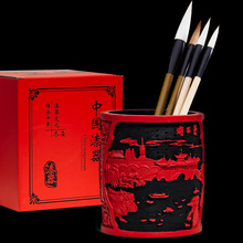 扬州漆器剔红笔筒办公桌摆件古典风特色礼品复古纪念品