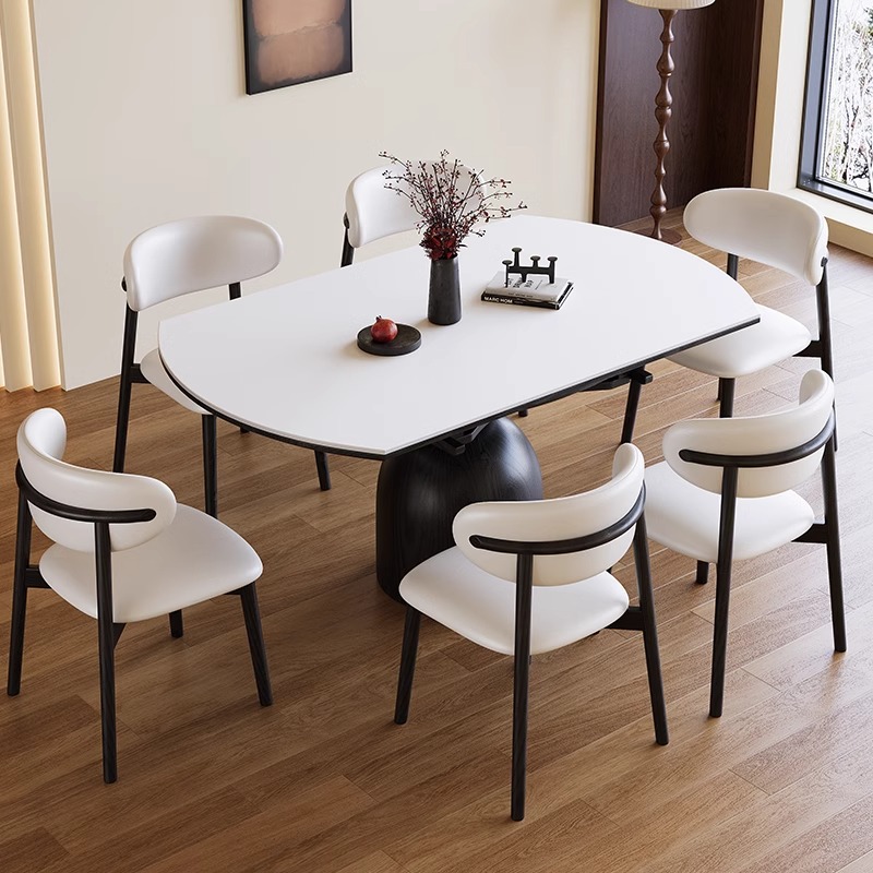 estilo retrógrado francés madera sólida tabla de roca mesa de comedor silla combinación de casa pequeña tabla redonda plegable retráctil estilo antiguo