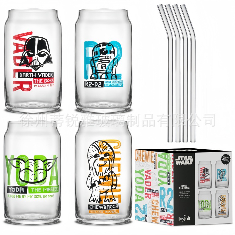 亚马逊16oz梅森可乐杯加厚玻璃杯带竹木盖吸管奶茶咖啡杯礼品水杯