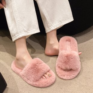女性が外で履くための毛皮のようなスリッパ 2025 新しい韓国スタイルのイントレンディな靴秋と冬のクロス厚底綿スリッパ秋と冬|undefined