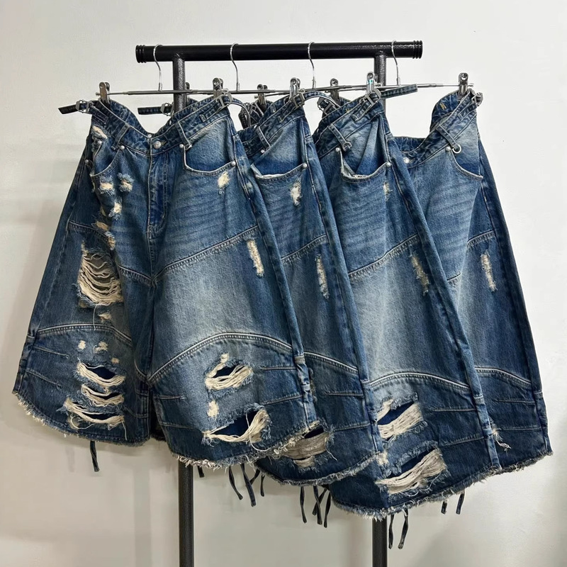 Badblood Bcac Series Retro Ripped Jeans for Women, Street Casual Niche Washed Wide-Leg Cropped Pants Badblood Bcac Series Retro Ripped Jeans for Women, Street Casual Niche Washed Wide-Leg Cropped Pants