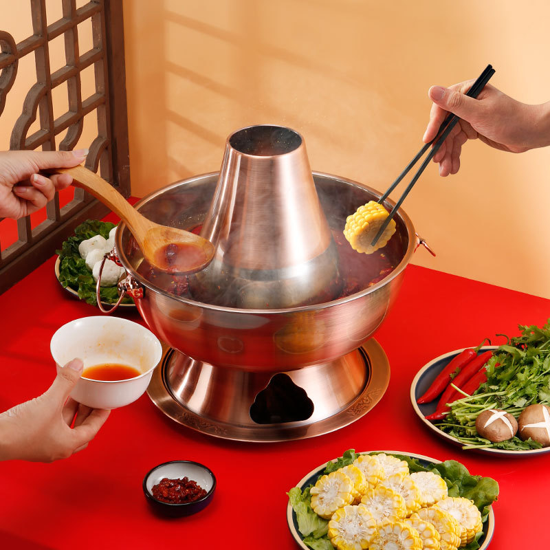 Charcoal Hot Pot Old Beijing Style Stainless Steel Hot Pot Charcoal Traditional Household Titanium Bronze Hot Pot Wholesale in Stock