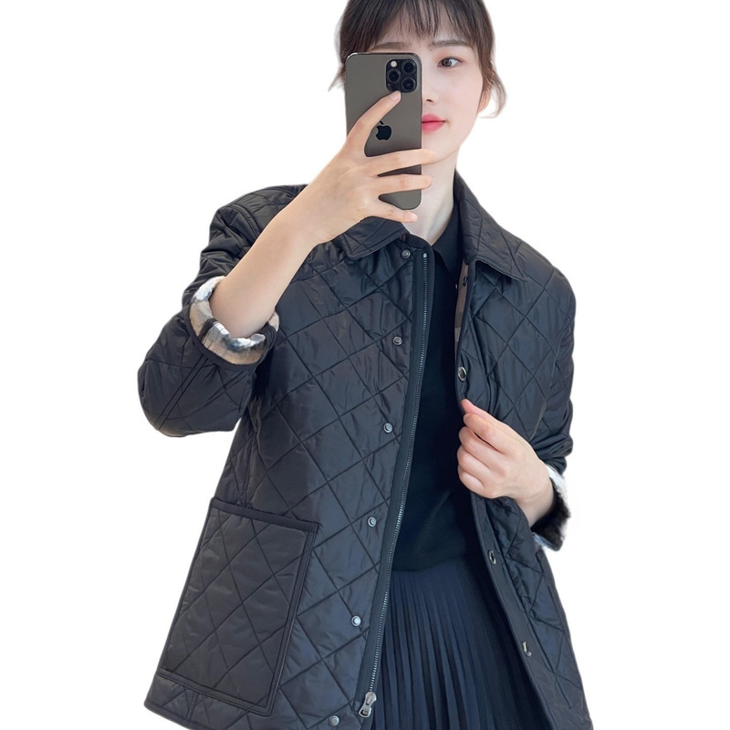 2026 New Diamond Quilted Turn-down Collar Cotton Jacket for Women, Lightweight, Warm, Versatile, Short Padded Coat for Commuting