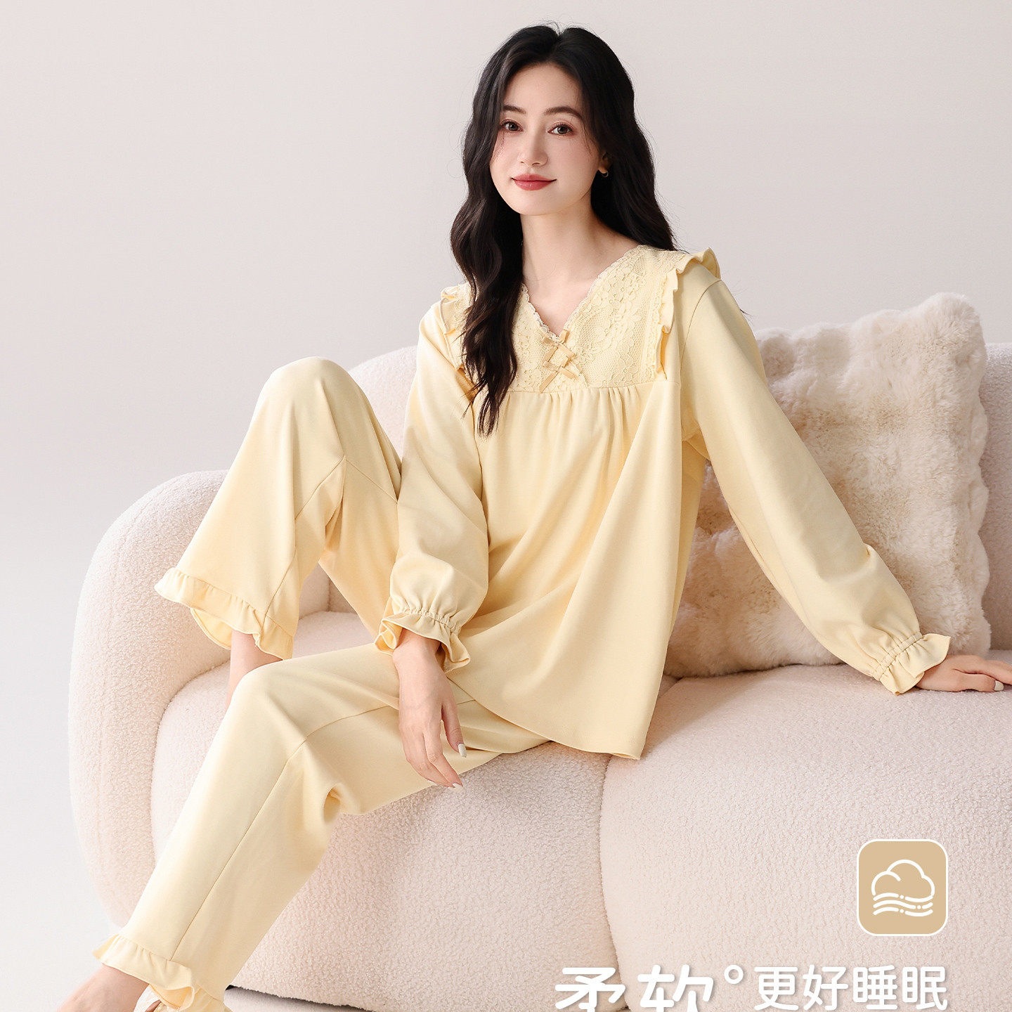芬腾可安2026新款睡衣女款春秋纯棉长袖法式感大码家居服