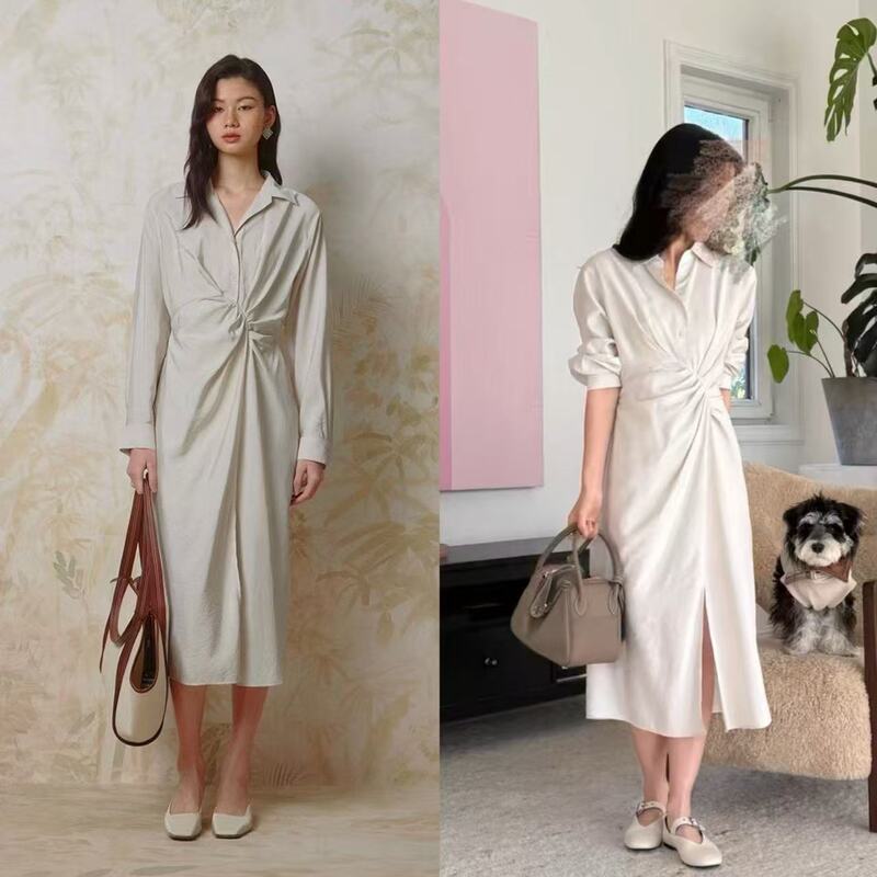 Yuran 26 Early Spring New Model Zz Pearlescent Satin Lightweight Anti-Wrinkle Deconstructed Pleated Anti-Wrinkle Shirt Dress Yuran 26 Early Spring New Model Zz Pearlescent Satin Lightweight Anti-Wrinkle Deconstructed Pleated Anti-Wrinkle Shirt Dress