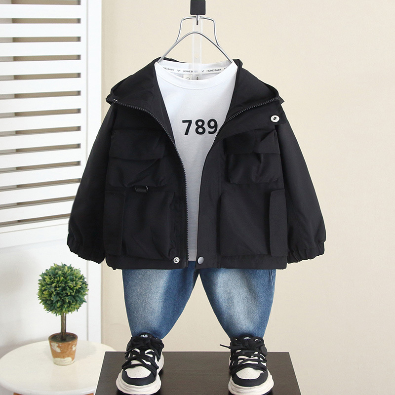 6303 chaquetas para niños modelos de primavera y otoño gabardina con capucha de estilo occidental para niños 2025 nueva chaqueta coreana de otoño