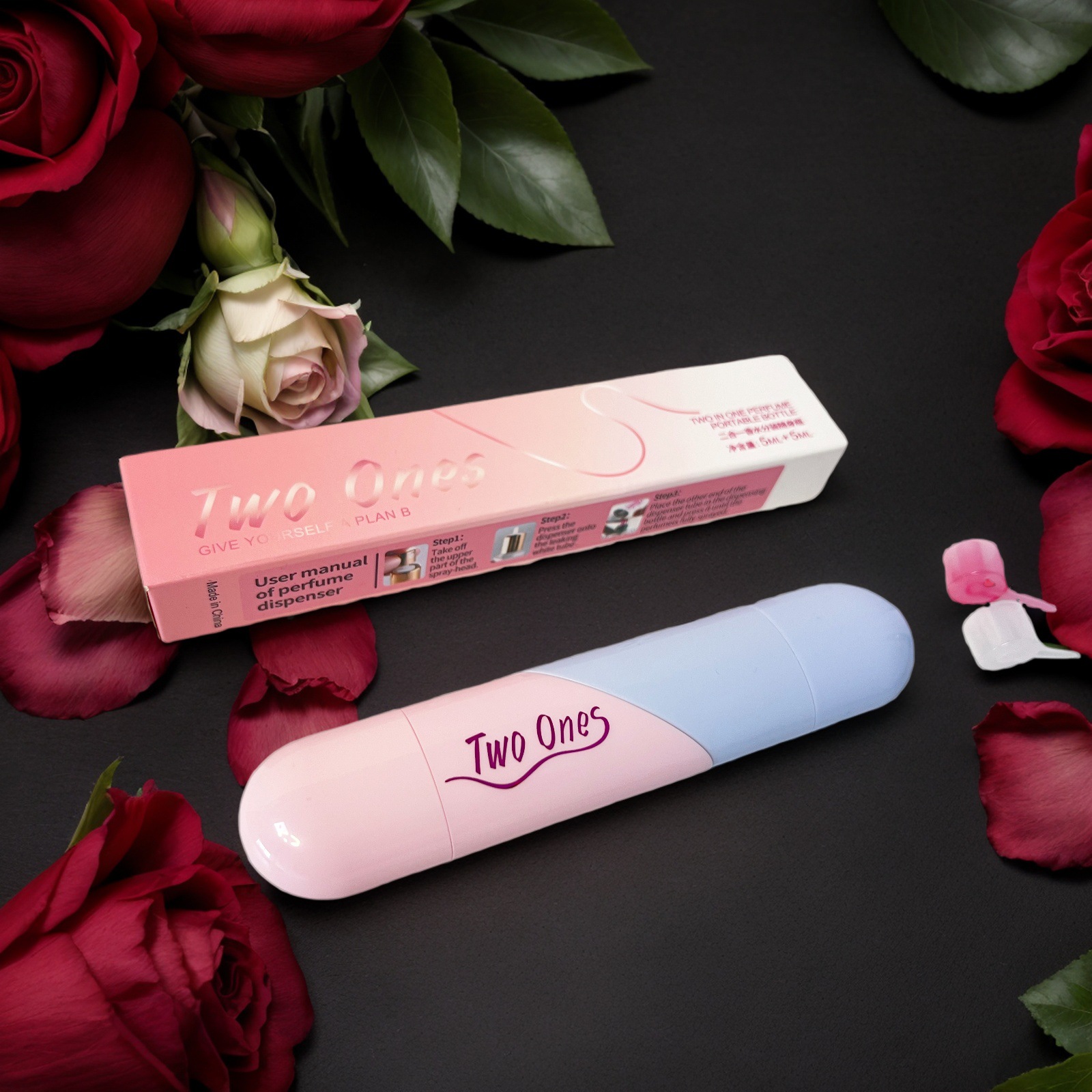 수직 색상 상자 포장 - (크리스탈 파우더 + 레이크 블루), 마카롱 색상, ABS 쉘 + 양극 산화 알루미늄 노즐 + PP 라이너