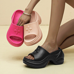 十字花厚底拖鞋女夏外穿2024春新款黑色9cm增高一字拖高跟涼拖潮