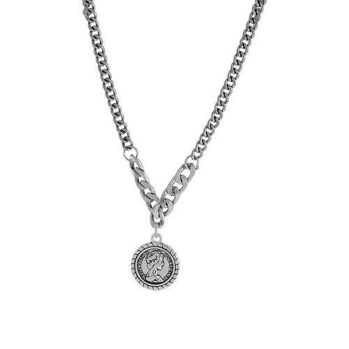 Women's Hoodie Necklace, Ins-Like Minimalist Luxury, Unique Trendy Cool, Coin-Shaped Rustic Pendant, Simple and Versatile Sweater Chain