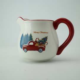 现代简约圣诞系列外贸热销陶瓷圣诞主题咖啡壶定制图案牛奶壶
