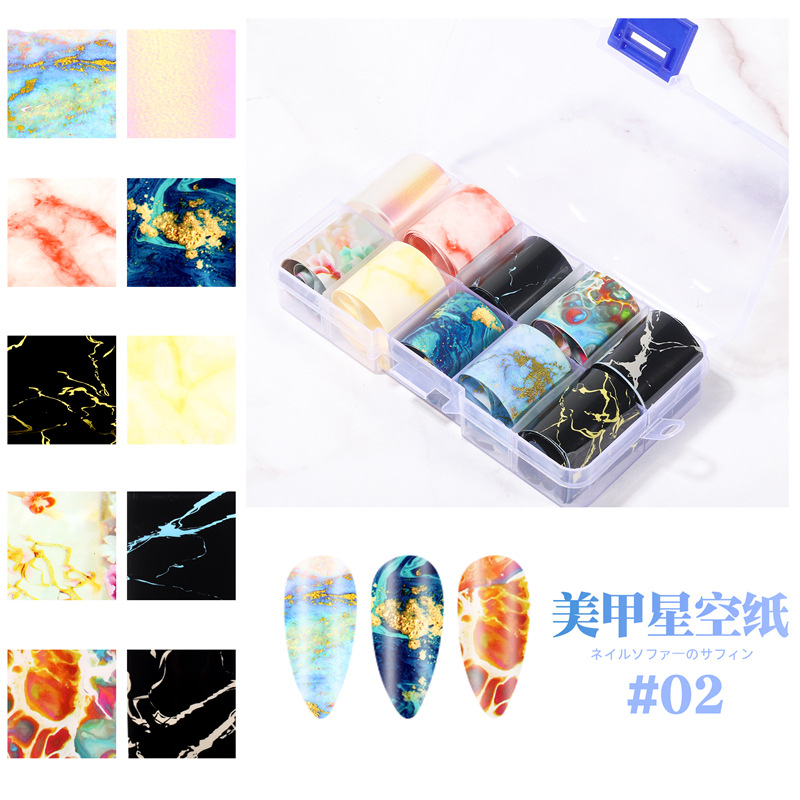 2021 nueva transferencia de Arte de uñas cielo estrellado papel mármol Flor Mariposa patrón de serpiente uñas pegatina de transferencia de cielo estrellado