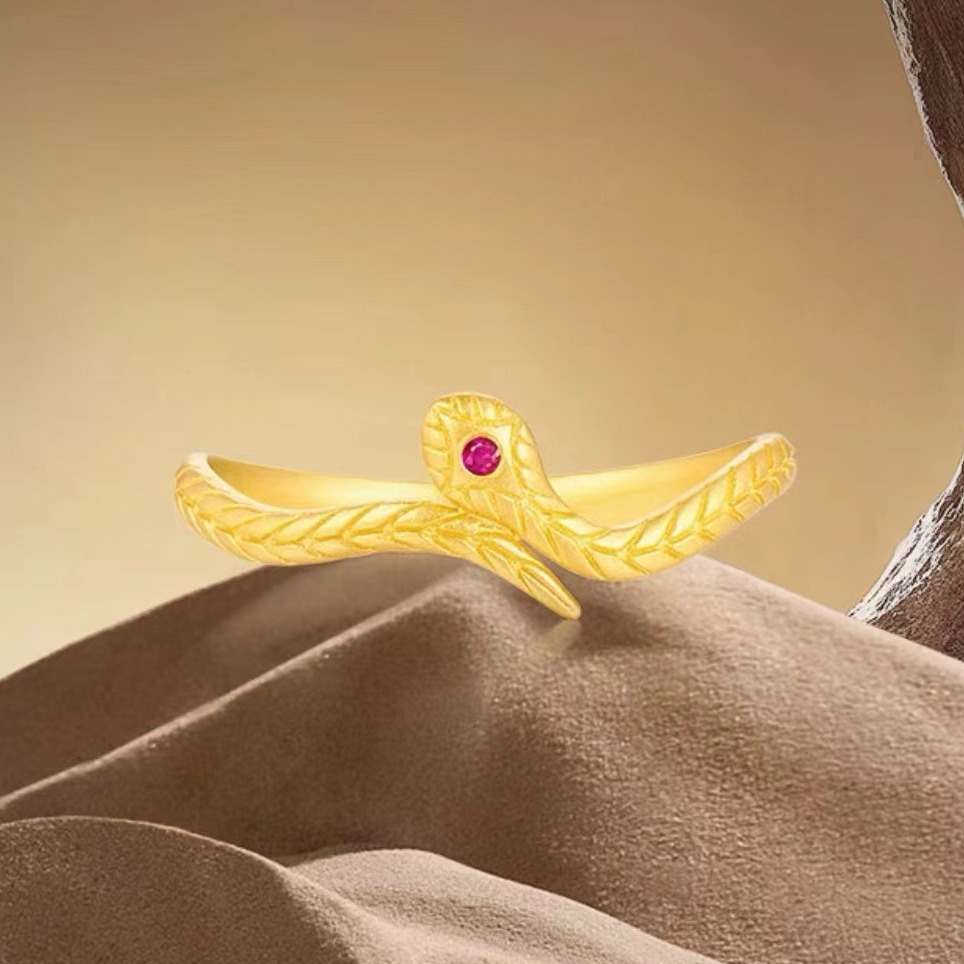 Vietnam sand gold snake sequence Chengxiang ring niche design spirit snake opening adjustable ring Women's elegant ring_voghion.com