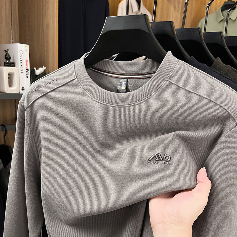 Wool and silk printed sweatshirt for men, 2026 autumn new style, natural seamless fashion casual men's base shirt