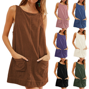 2024 Amazon Women's Autumn and Winter New Cross-Border European and American Casual Corduroy Sleeveless Vest Y2K Dress