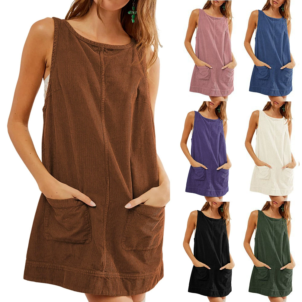 2024 Amazon Женская осень-зима новый трансграничный европейский и американский повседневный вельветовый жилет без рукавов платье Y2K