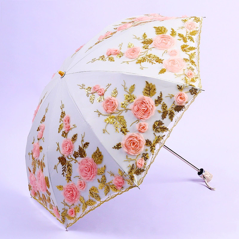 Double-layer umbrella solar-powered for princess, sun protection, UV protection, with embroidery