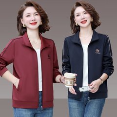 一件代发短外套女春秋季2025新款宽松妈妈装休闲立领夹克运动上衣