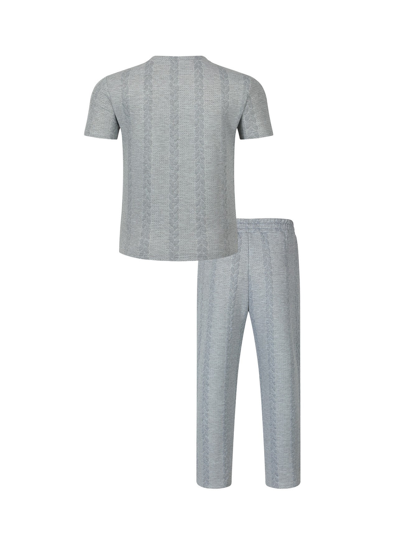 Men's Cable Knit Solid Color Jacquard Pullover Crew Neck Short Sleeve Trousers Casual Suit American Style Autumn New_viptrois.com