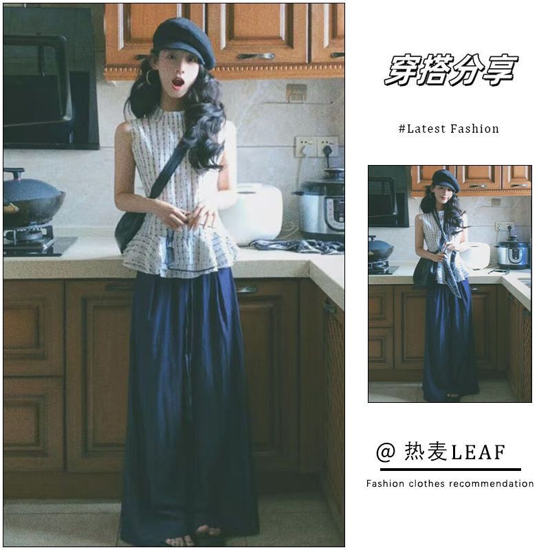 Women's Suit 2025 Summer New French Style Elegant Design Sleeveless Shirt Top High-Waisted Slimming Wide-Leg Pants Trendy