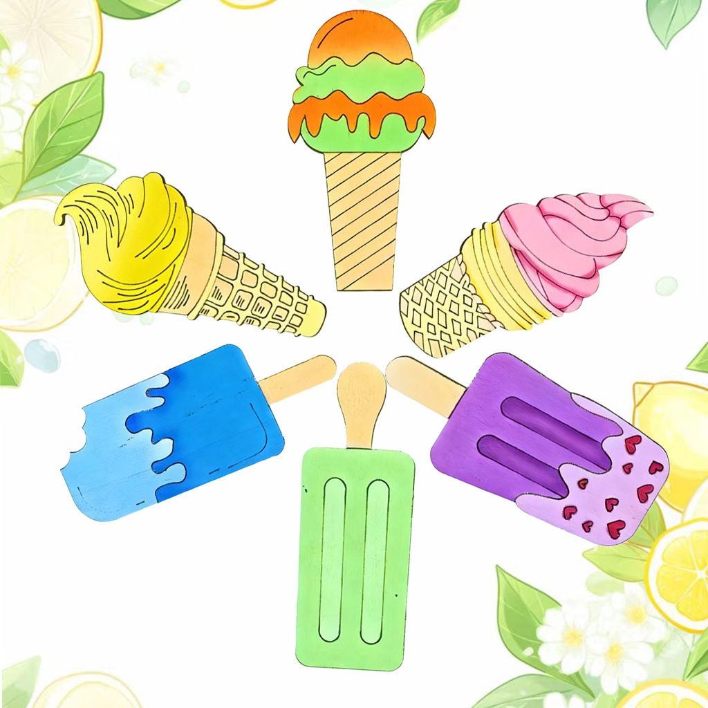 14 Verano de madera en blanco graffiti Tarjeta de madera decoración de helado pintura infantil helado artesanía de madera chip colgante image 4