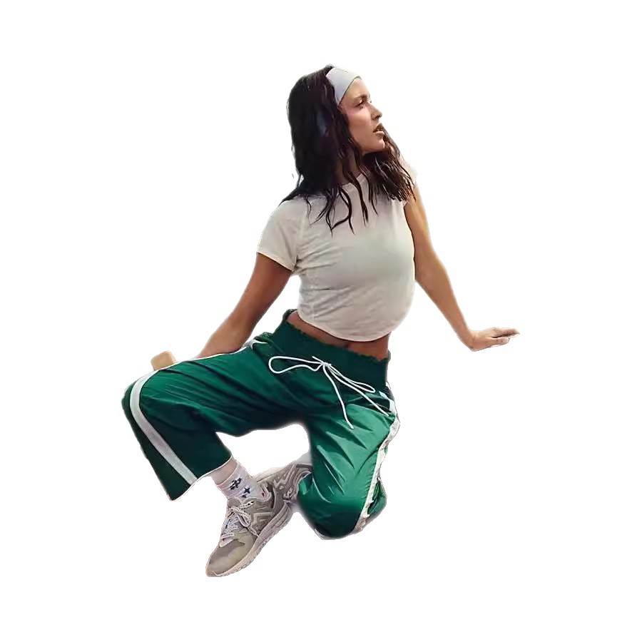 Women's Casual Loose Striped Sweatpants Style High Waist Elastic Drawstring Wide Leg Pants_voghion.com