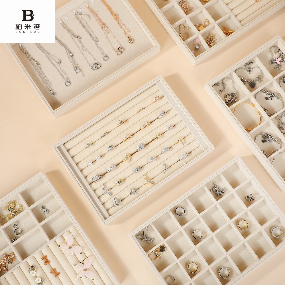 亚马逊首饰盒首饰托盘收纳盒抽屉柜耳钉项链戒指手饰品绒布展示架