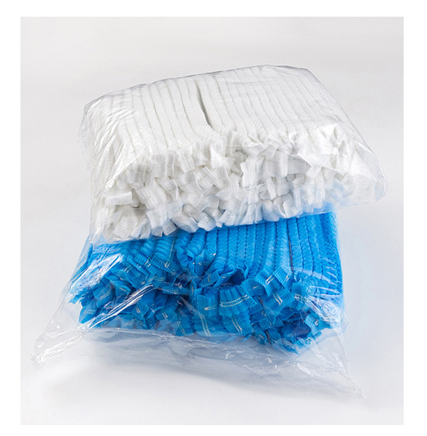 一次性无纺布条形帽子卫生无尘车间防尘透气厨房厨师蓝色头套帽子