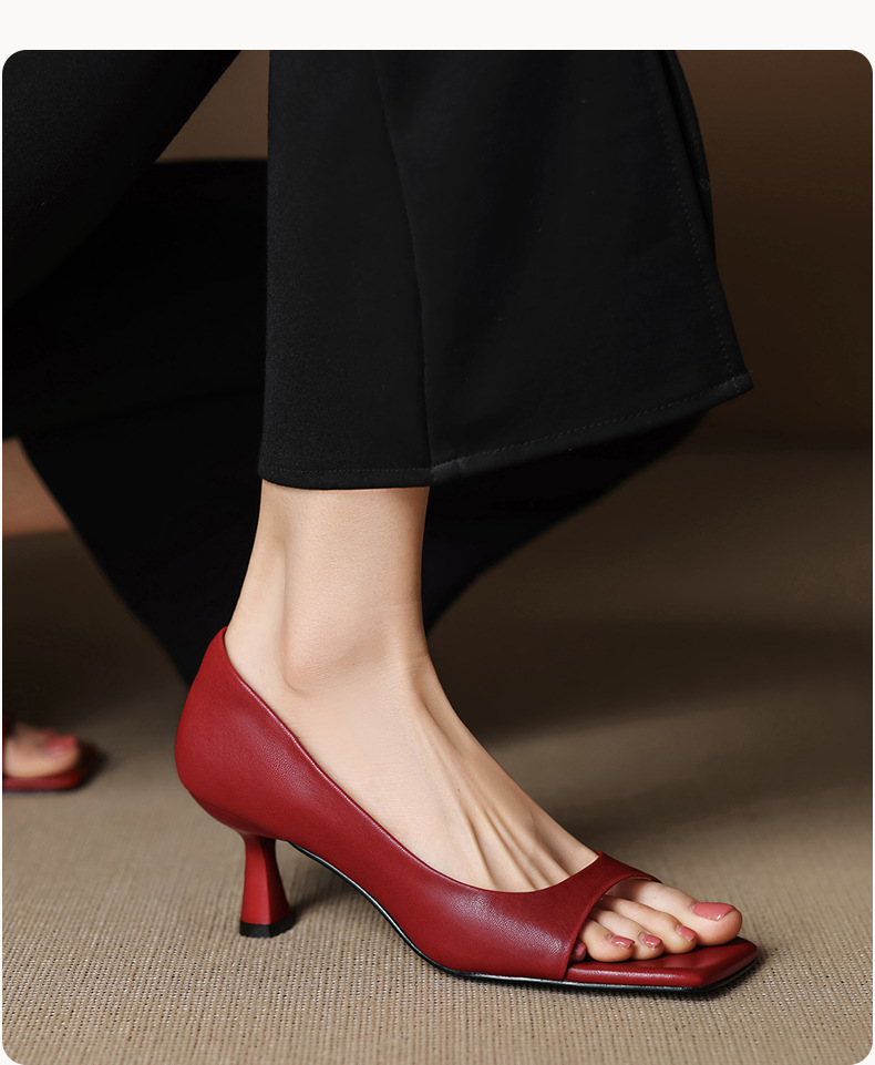 Sandal cao gót nữ hở mũi mũi vuông gót nhỏ 6 cm phong cách Hàn Quốc — đen chi tiết 15
