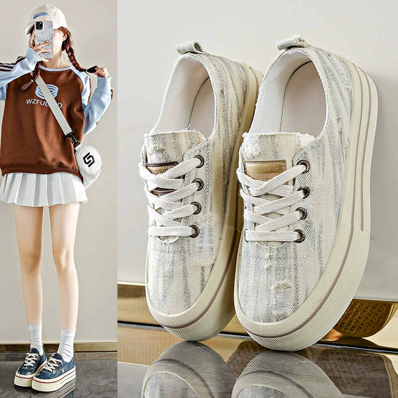 Женские туфли National Trend, кроссовки из холста, женские туфли весна 2025, новые дышащие туфли на толстой подошве, повышающие рост, повседневные универсальные кроссовки