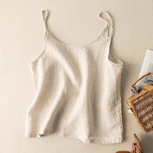 2026 summer new style literary linen suspender loose inside simple sleeveless base large size top for women