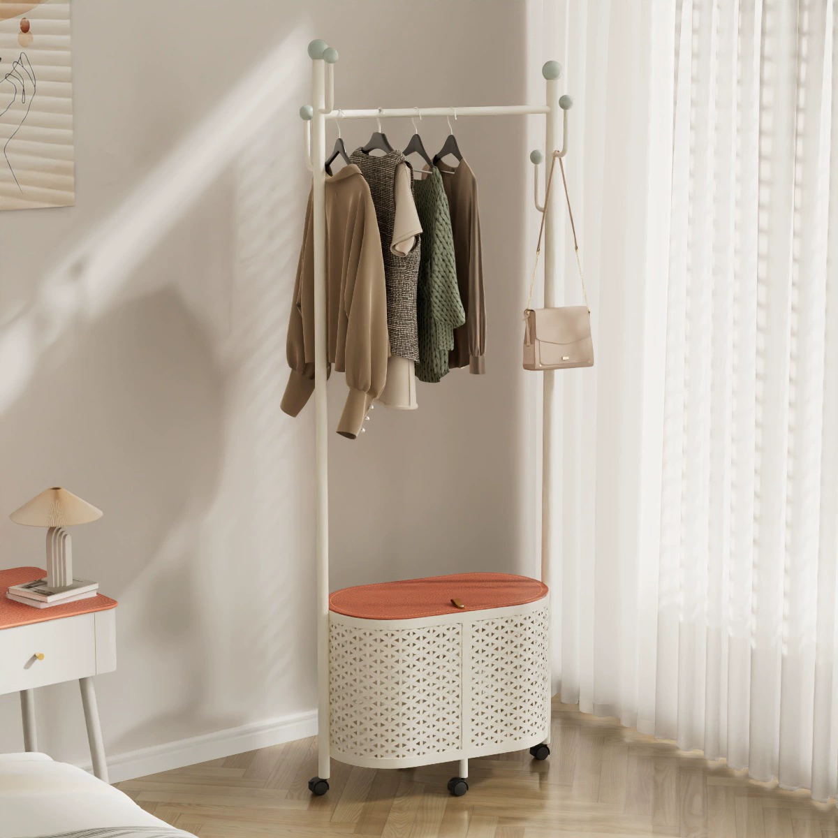 Сливочный ветер для хранения вешалка для спальни на полу вешалка для одежды съемная имитация ротанга сетка красная корзина для гостиной