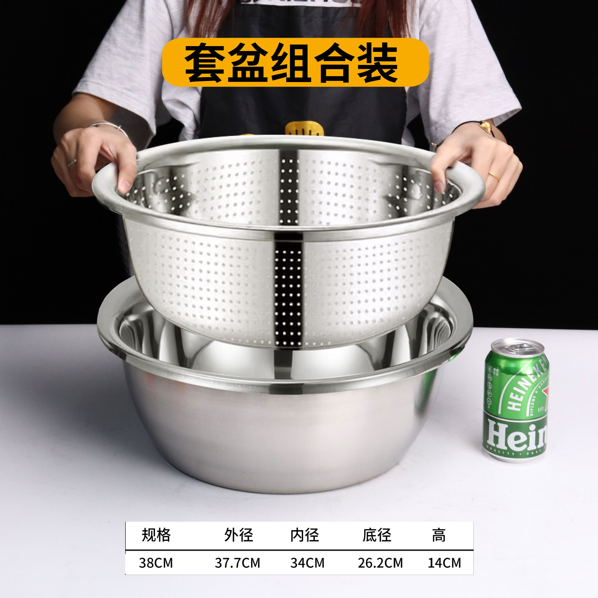 Lavabo redondo de acero inoxidable grueso, tanque de condimento europeo, cocina, lavabo de verduras para el hogar, batidor de huevos y lavabo, lavabo de sopa, lavabo de drenaje