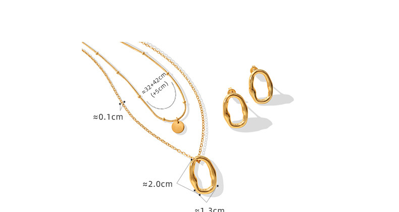 Titanium steel plated 18K gold geometric stacking double-layer necklace earrings jewelry