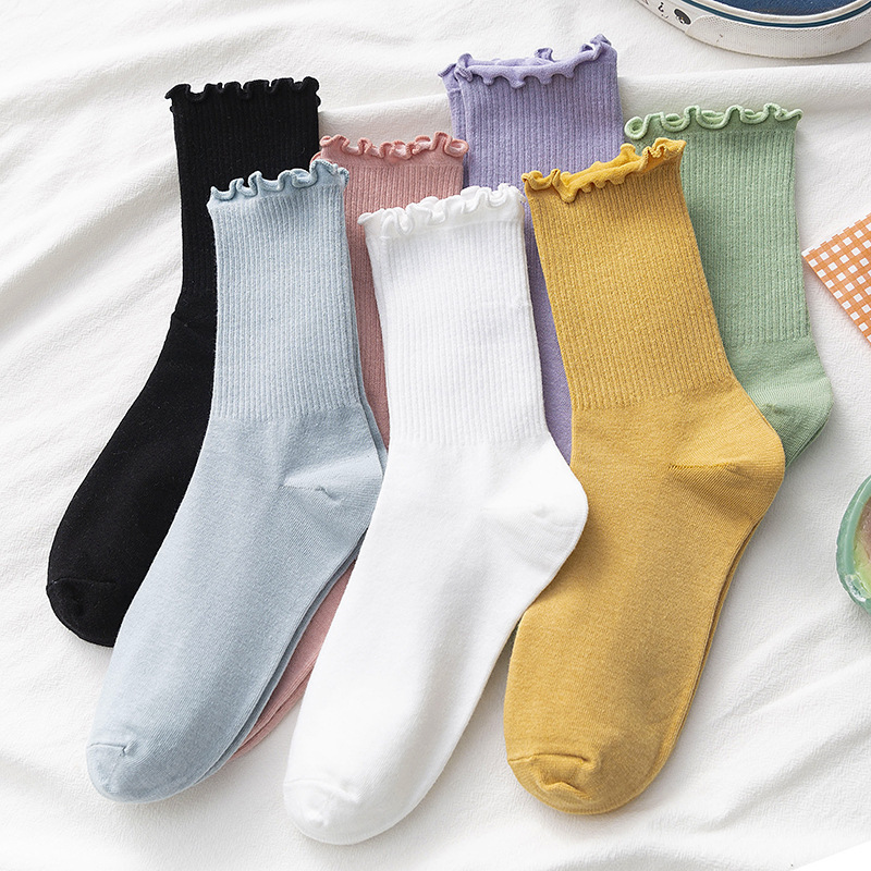 Black Fungus Lace Socks for Women, Jk Style Mid-Calf Socks, Spring and Summer Slouch Socks, Breathable and Odor-Resistant Long Socks, Bubble Girl Style