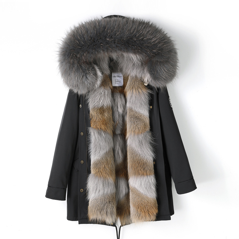 Auerun Canadian Wolf Fur Lined Parka Women's Detachable Fur Coat Workwear Overcoat 2026 Winter Warmth