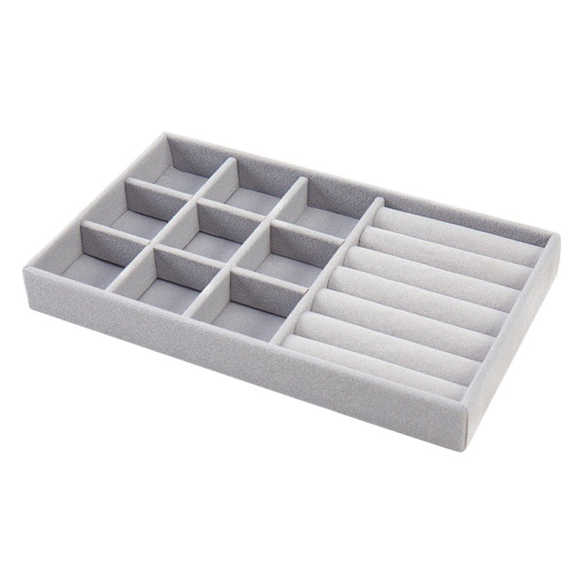Gris flocado caja de joyería oído pendientes caja de almacenamiento caja de joyería caja de organización caja apilable