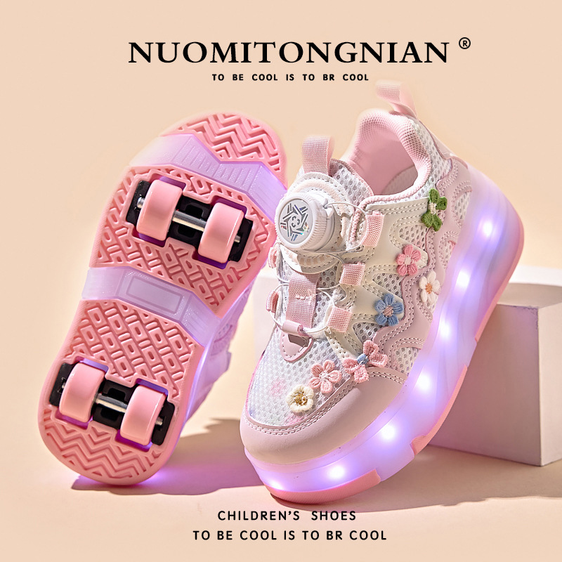 Floral girls' two-way wear detachable four-wheel roller shoes, mesh breathable sneakers, girls' roller shoes, student roller shoes