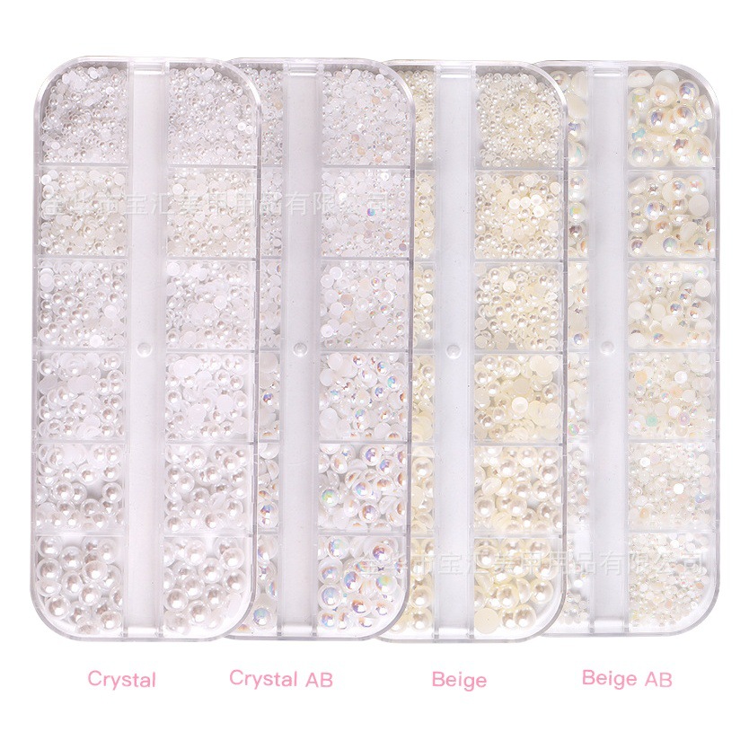 Joyería de uñas transfronteriza perla 12 tamaño de cuadrícula mezclado semicírculo color AB perla completa sirena perla al por mayor