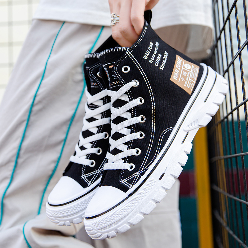 2026 Summer New High-Top Men's Canvas Shoes Trendy Student Casual Shoes Korean Style Sneakers Fashionable Men's Shoes