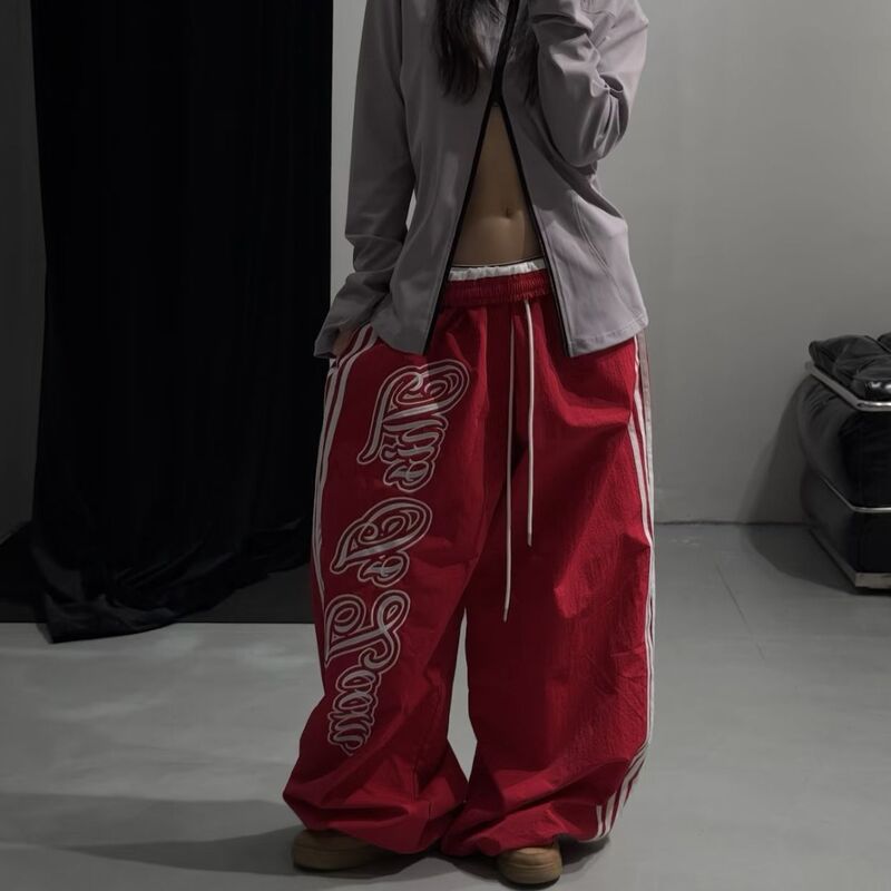 American Retro Camouflage Work Pants for Women, Spring and Summer Loose Straight-Leg Versatile Wide-Leg Casual Long Pants, Jazz Dance Pants