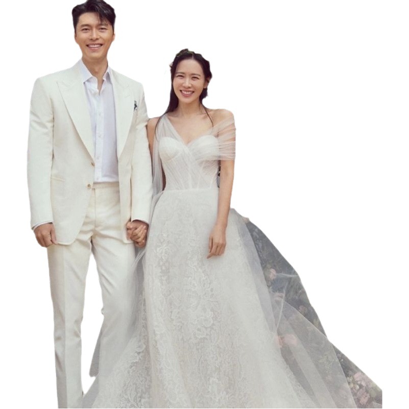 Sun Yizhen vestido de novia 2024 invierno nuevo hombro encaje francés Super hadas fotografía de viajes al aire libre vestido de boda ligero