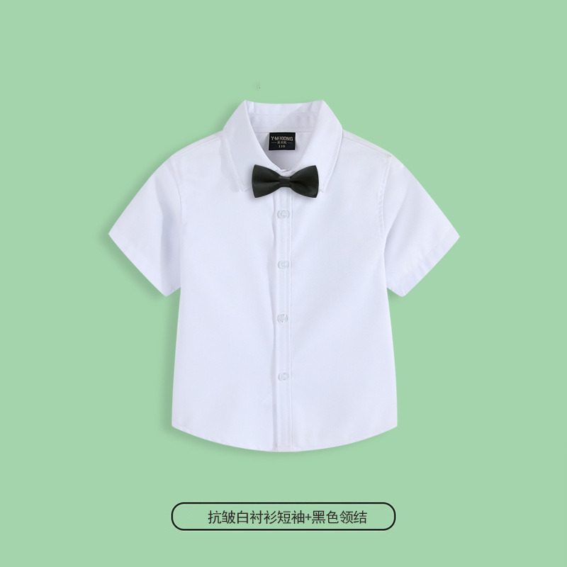 Camisa blanca antiarrugas manga corta + corbata negra / 110cm