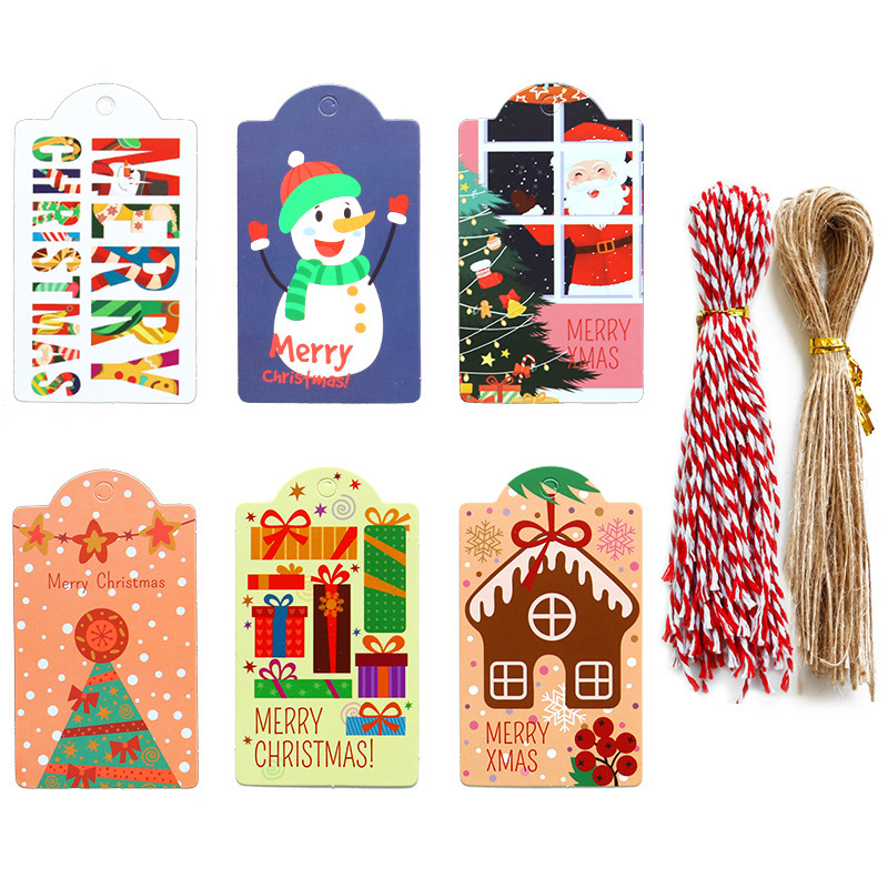跨境新款圣诞吊牌套装 创意圣诞老人雪人装饰吊牌派对礼品留言卡
